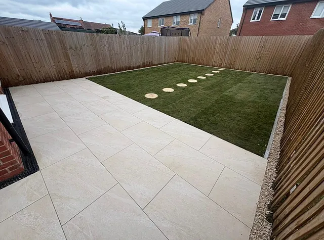 porcelain and turf patio