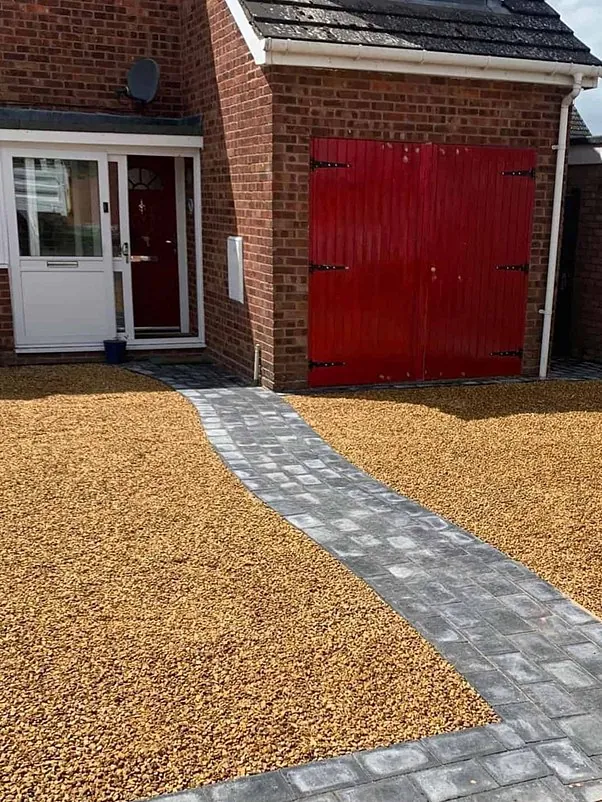 Gravel Driveway with block paved pathway