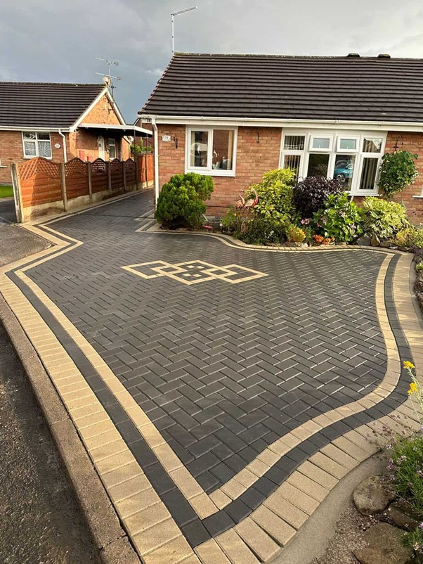Grey and cream block paved driveway